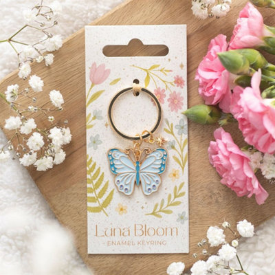 Luna Butterfly Enamel KeyringCute Pastel Blue Spring Accessory from B&Q