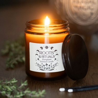 Roots & Rituals Evergreen Amber Glass CandleForest Scent22H Burn from B&Q