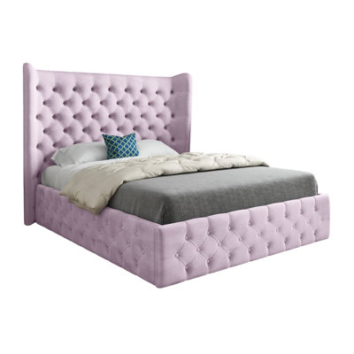  - Dreamer Wide Winged Upholstered Soft Velvet Designer Bed Frame