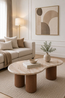  - Upton Natural Marble And Wood Pedestal Coffee Table