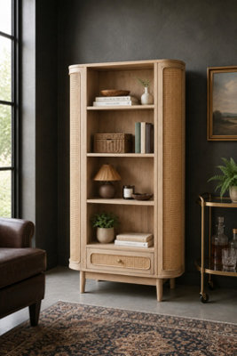  - Burford Solid Mango Wood Cane Door Bookcase
