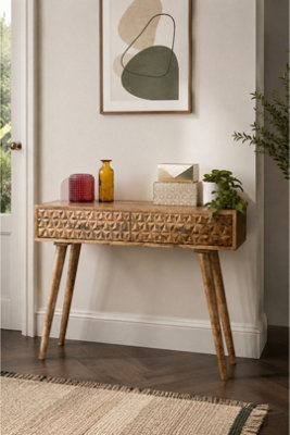  - Cliddesden Solid Mango Wood Console Table With 2 Drawers