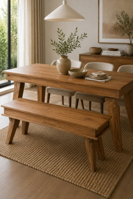  - Classic Style Solid Sheesham Wood Medium Dining Bench Natural