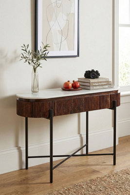  - Farleigh Mango Wood Console Table Marble Top Metal Legs