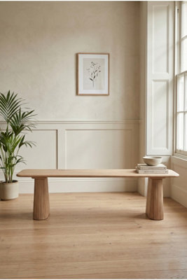  - Yealmpton Solid Mango Wood Dining Bench With Fluted Pedestal Base