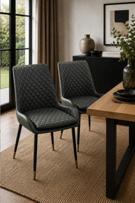  - Leather Steel Legs Dining Chairs Set Of 2 Grey Quilted Pu