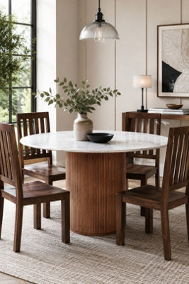  - Farleigh Round Marble Wood Pedestal Dining Table 6 Seater 120Cm