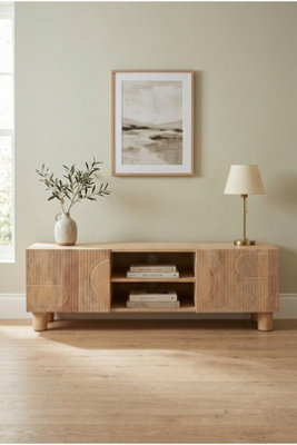  - Yealmpton Fluted Mango Wood Tv Cabinet With Shelf