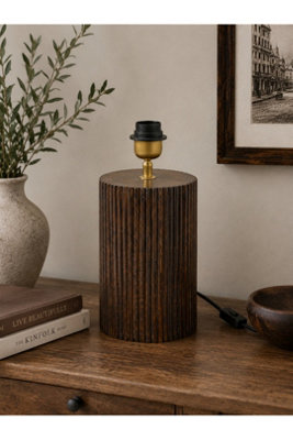  - Fluted Brown Wooden Lamp Base Without Shade