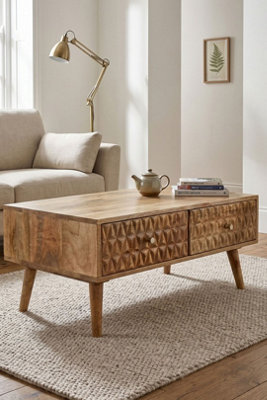  - Cliddesden Light Mango Wood Coffee Table 2 Drawers