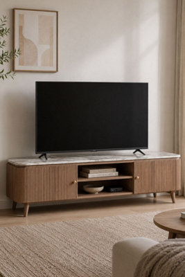  - Upton Natural Marble Mango Wood Large Tv Cabinet Taupe