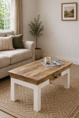  - Washington White Mango Wood Coffee Table With Drawer