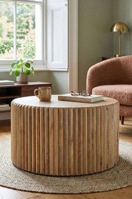  - Baffins Carved Mango Wood Round Coffee Table 80Cm