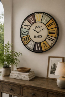  - Clock Chalet Industrial Upcycled Metal Wall Clock Roman Numerals