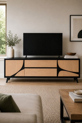  - Shildon Mango Wood Tv Stand With Black Abstract Inlay