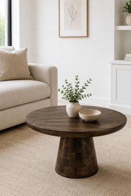  - Bathwick Dark Mango Wood Round Coffee Table 80Cm