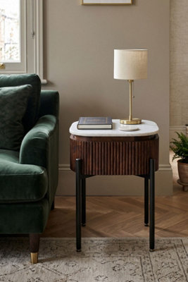 - Farleigh Mango Wood Bedside Table Marble Top Metal Legs