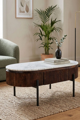  - Farleigh Mango Wood Fluted Coffee Table Marble Top