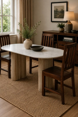  - Farleigh Oval Natural Marble 6-8 Seater Dining Table