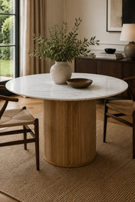  - Farleigh White Marble Round Dining Table 120Cm 4 To 6 Seater