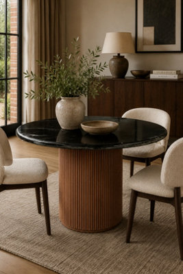  - Farleigh Round Black Marble Top Wood Pedestal Dining Table