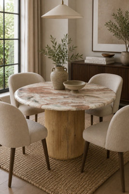  - Yealmpton 100Cm Round Black Marble Pedestal Dining Table