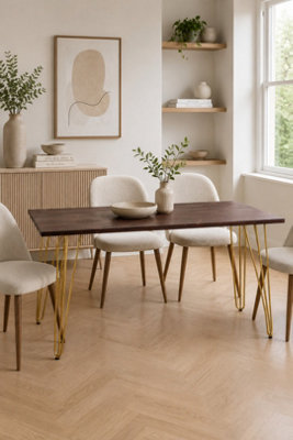  - Silchester Dark Mango Rectangular 6 Seater Dining Table Gold Detail