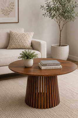 - Tackley Mango Wood Round Dining Table With Flared Base