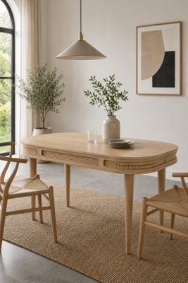  - Tickhill Mango Wood Cane Dining Table 165Cm Seats 6 8