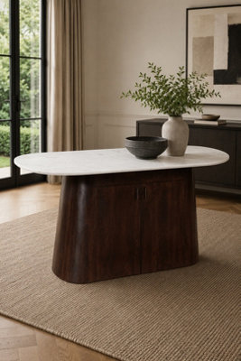  - Farleigh Oval White Marble Dining Table 170Cm With Storage
