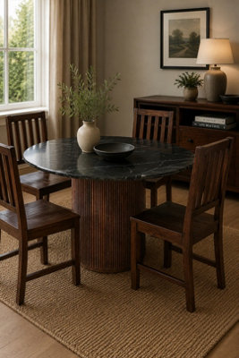  - Farleigh Round Black Marble Top Pedestal Dining Table 100Cm 4 Seater