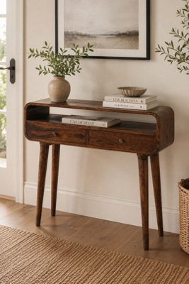  - Rowledge Solid Mango Wood Console Table With 2 Drawers