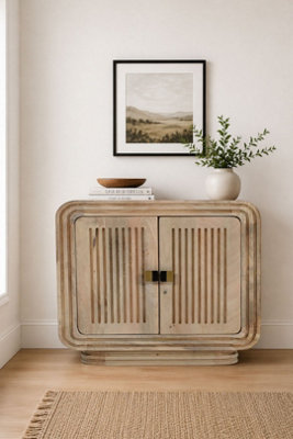  - Baffins Carved Mango Wood Mini Sideboard With Storage Doors