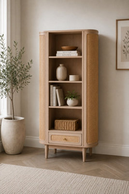  - Tickhill Cane And Mango Wood Bookcase With Cane Door