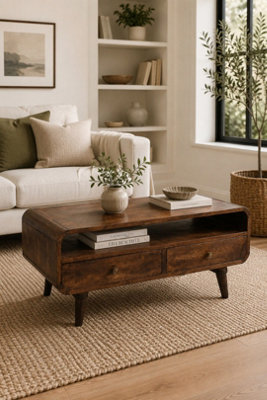  - Rowledge Dark Mango Wood Tv Stand 2 Drawers