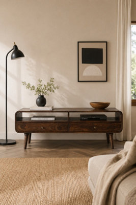  - Rowledge Dark Mango Wood Large Tv Stand 2 Drawers