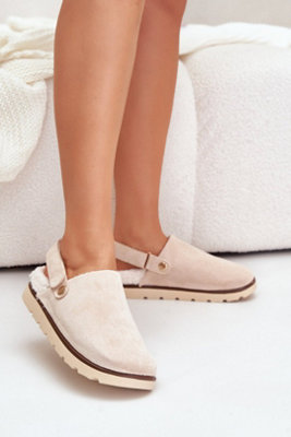 Platform Insulated Suede Slippers With Sheepskin Lining Velcro from B&Q