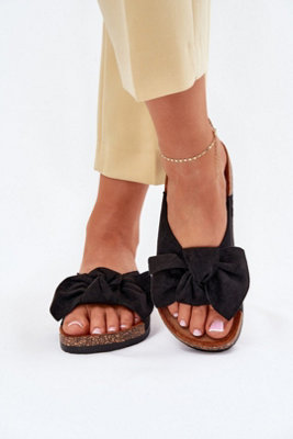 Bow Front Cork Sole Suede Sandals Contoured Insole Flip Flops from B&Q