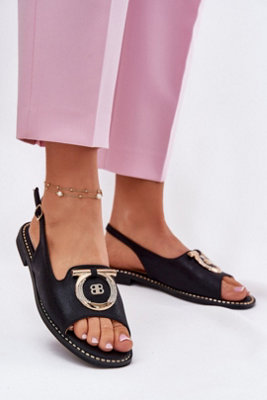 Elegant Flat Buckle Sandals With Natural Leather Insole from B&Q