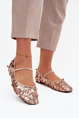 Sequined Strap Ballerina Flats With Flat Sole Comfort Day from B&Q