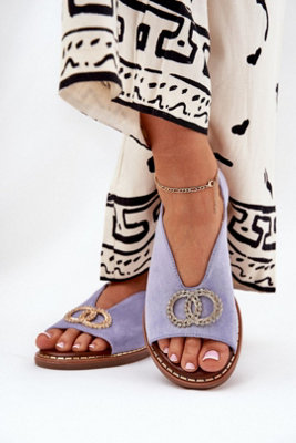 Suede Flat Heel Sandals With Adjustable Buckle Strap Comfort from B&Q