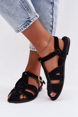 Roman Flat Suede Sandals With Adjustable Gold Buckle Strap from B&Q
