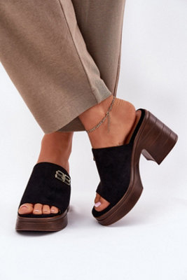 Heeled Platform Sandals With Gold Front Detail Chunky Heel from B&Q