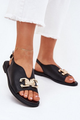 Gold Trim Buckle Flat Sandals Adjustable Strap Summer Comfort from B&Q