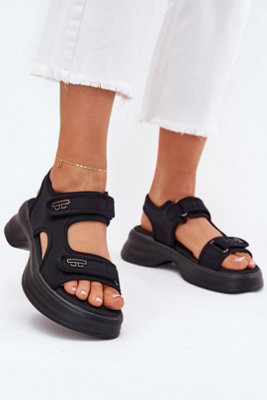 Textile Platform Sandals With Double Velcro And Gold Detail from B&Q