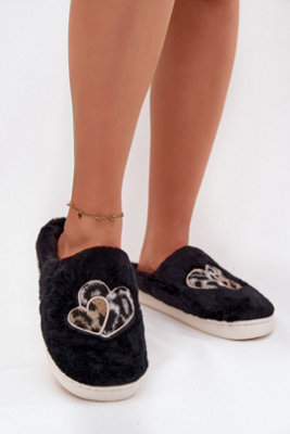 Cozy Furry Heart Decor Step In Slippers With Soft Insole from B&Q