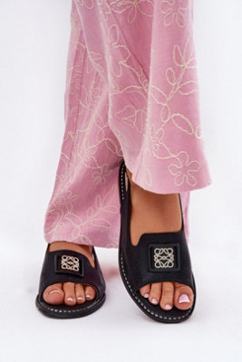 Leather Flat Buckle Sandals With Natural Leather Insole Comfort from B&Q