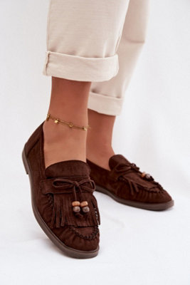 Suede Moccasins With Fringe Detail And Beaded Bow Slip On from B&Q