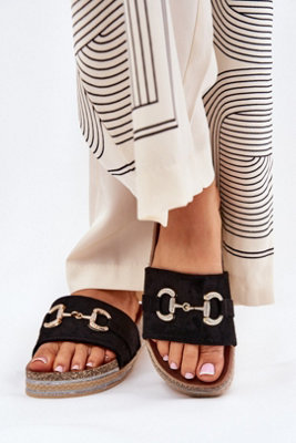 Platform Suede Slip On Slippers With Gold Detail And Sequins from B&Q