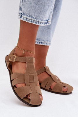 Roman Flat Sandals With Adjustable Gold Buckle Strap Comfort from B&Q